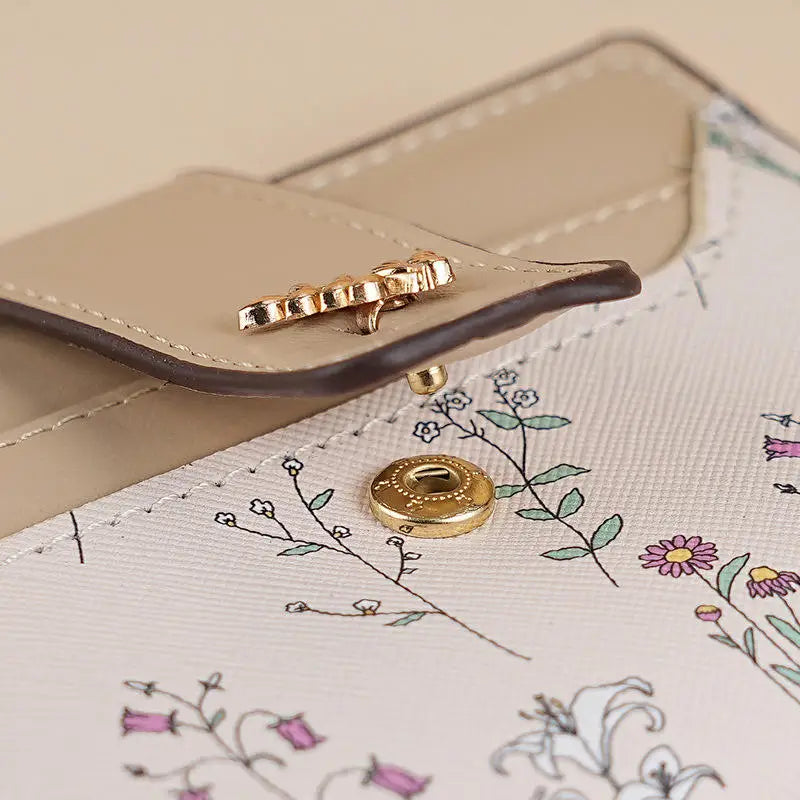 Slim Pu Leather Short Wallet Ins Multi Card Zipper Coin Wallet Strap Small Flower Card Bag Wallet Zipper Strap Women's Girl.