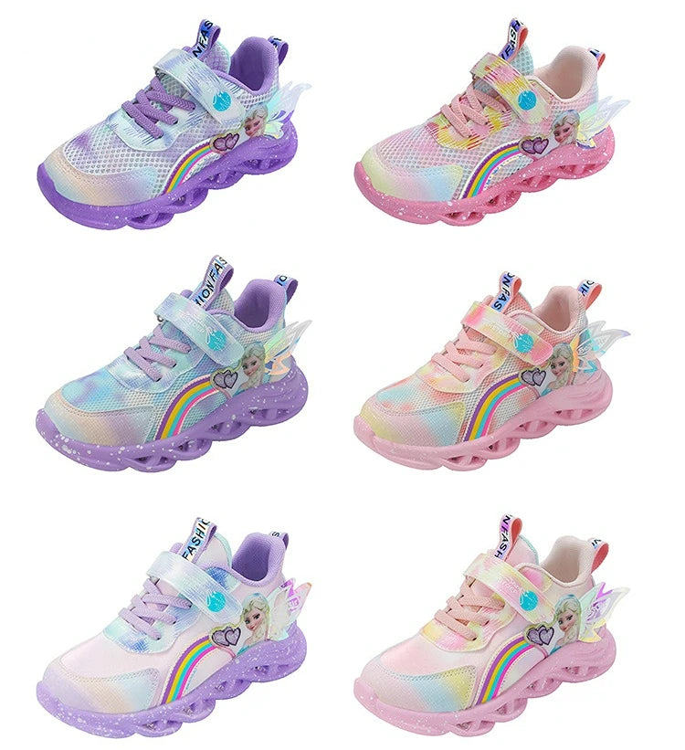 Disney Girls' Casual Shoes Led Lights Mesh Breathable Children's Sports  Princess Elsa Pink Purple Shoes Sneakers Size 22-37.