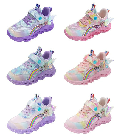 Disney Girls' Casual Shoes Led Lights Mesh Breathable Children's Sports  Princess Elsa Pink Purple Shoes Sneakers Size 22-37.