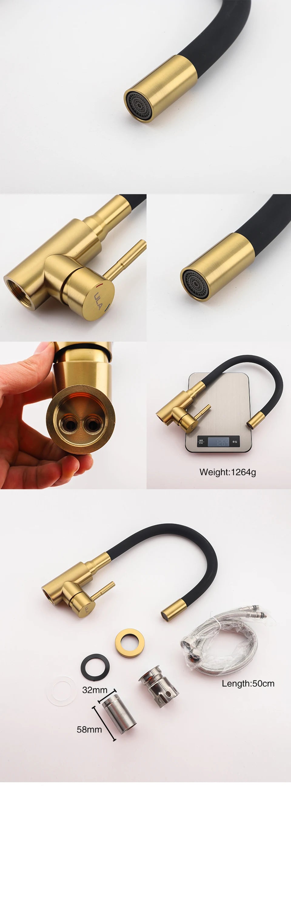 ULA Gold Kitchen Faucet Stainless Steel Flexible Spout Kitchen Sink Faucet Hot Cold Water Sink Mixer Tap 360 Degree Rotate Crane