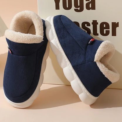Smile PoP Winter Plush Men Cotton Shoes Warm Plush Men House Slippers Outdoor Soft Non Slip Women's Shoes Casual Furry Men Shoes.