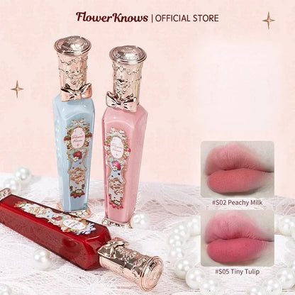 Flower Knows Strawberry Rococo Series Cloud Lip Cream Lip Gloss Long Lasting Velvet Lip Tint Lipstick for Women Cosmetic.
