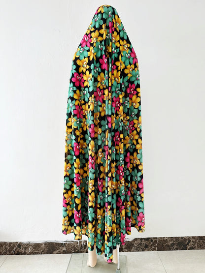 6XL  Muslim Womens Hooded Abaya African Sleeveless Prayer Garment Kaftan Dress With Hijab Floral Dubai Saudi Robe Ramadan