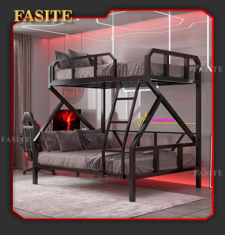 Premium E-Sport-Etagenbett aus Eisen, Hotel, Apartment, Schule, Schlafsaal, Bett, schwarzer Rahmen, Hochbett für Erwachsene, Camas, Schlafzimmermöbel