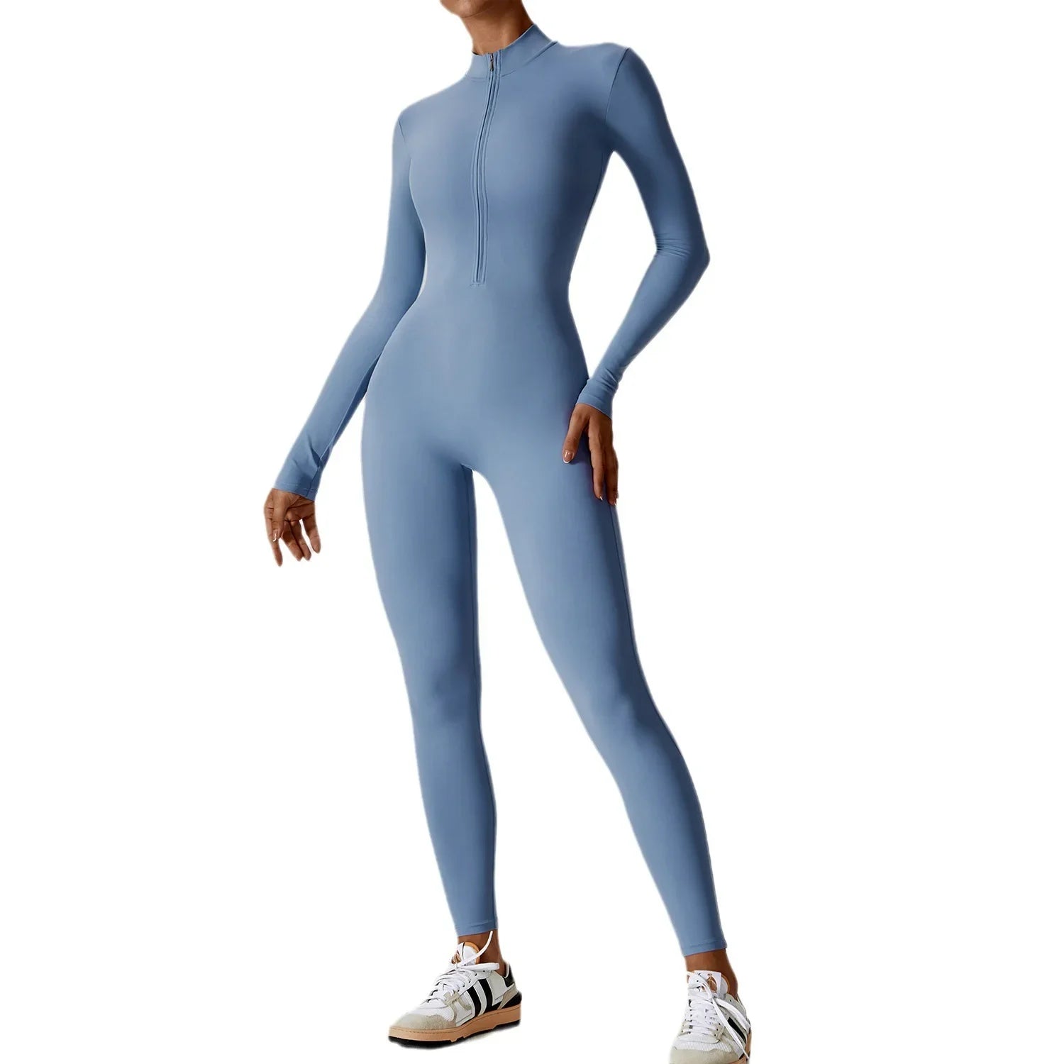 Zipper Sensation Long Sleeve Yoga Suit High Intensity Fitness Sports Bodysuit Tight Fit Clothing 8306 One Piece Suit.
