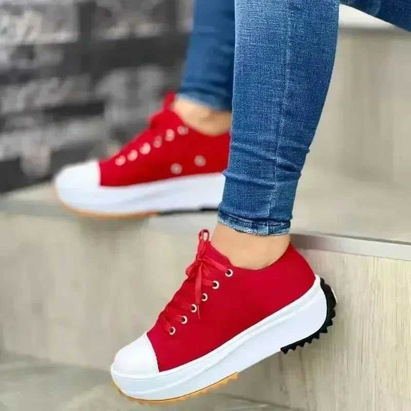 Shoes for Women Classic White Canvas Sneakers Fashion Platform Women Casual shoes High Quality Lace-Up Feamle Tennis Shoes 35-43.