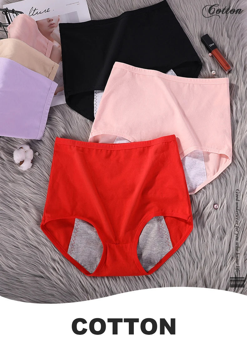 3pcs Girl Menstrual Panties Women's Physiological Briefs Ladies Period Leak Proof Panty High Waist Cotton Underwear.