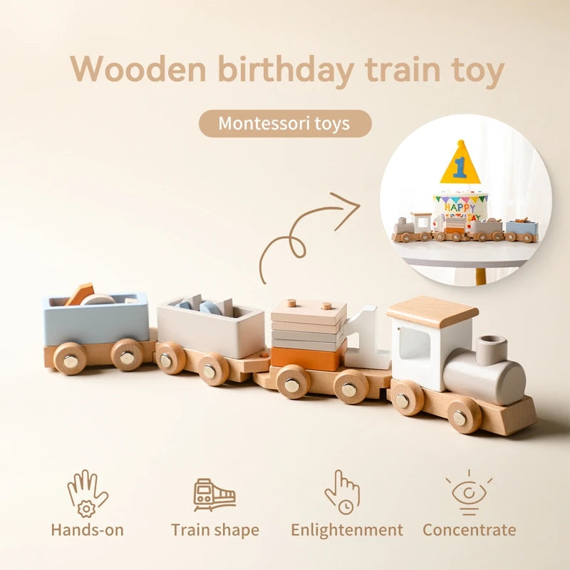 Wooden Train Birthday Toy  Montessori Toys Baby Educational Toys  Wooden Trolley  Baby Learning Toys  Number Of Wood Baby's Toys.