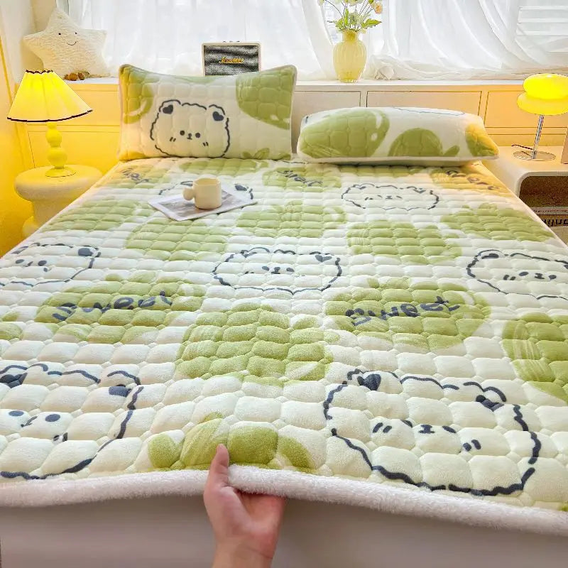 Winter Warm Velvet Mattress Toppers Thick Bed Mattress Cover Bedspread Bed Linens Thin Tatami Floor Mat Single Double Bed Sheet.