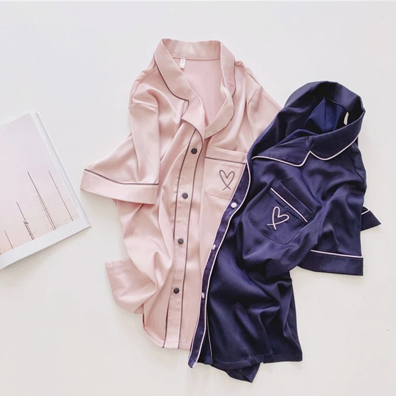 Sommer Kurzarm Pyjamas Frauen Eis Seide Dünne Stil Student Lose Große Nette Hause Kleidung Zwei Stück Set Pyjamas sommer.