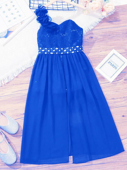 Elegantes Partykleid für Mädchen, Hochzeit, Geburtstag, Abschlussball, Bühne, Festzug, glänzende Pailletten, Perlenapplikation, Spitze, Chiffon, Overall-Kleider