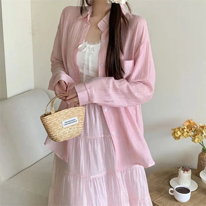 Women's Summer Sun Protection Shirts Casual Loose with Pocket Chiffon Blouses Female Korean Chic Thin Breathable Slimming Shirt.