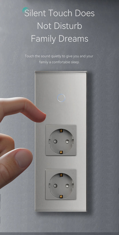 Bseed EU-Standard 1/2/3 Gang Licht-Touch-Schalter Home Wandschalter Graues Glas Sensorschalter Typ-C USB-Stromladebuchsen.