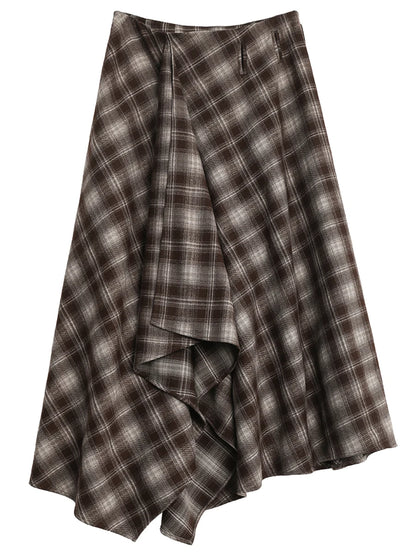 CHIC VEN Women Skirts A Line Retro Loose High Waist Irregular Color Plaid Frosted Half Body Long Ladies Skirt Winter 2025.