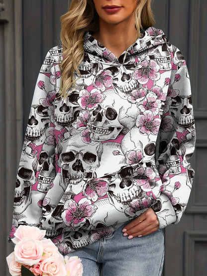 Autumn Floral Skull 3D Print Hoodies Women Fashion Casual Harajuku Sweatshirts Oversized Hood Pullover Female Tracksuit Clothing.