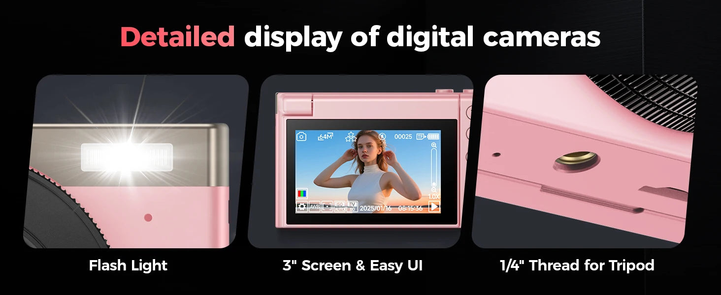 4K digital camera, 64 megapixel ultra high definition camera, 16x digital zoom 180 degree flip screen button digital camera, 32G.