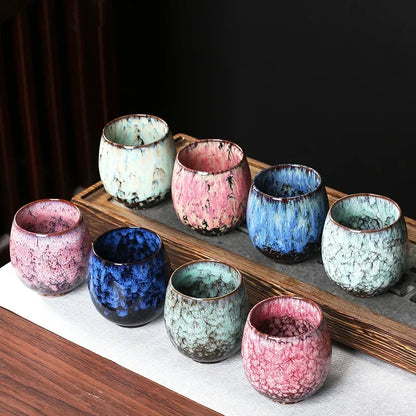 1pcs 250ml Chinese Style Kiln Changed Ceramic Coffee Cup Espresso Cups Pottery Cute Tea Cups Household Kung Fu Teacup Wholesale.
