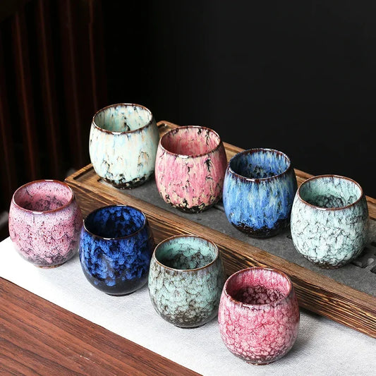 1pcs 250ml Chinese Style Kiln Changed Ceramic Coffee Cup Espresso Cups Pottery Cute Tea Cups Household Kung Fu Teacup Wholesale.