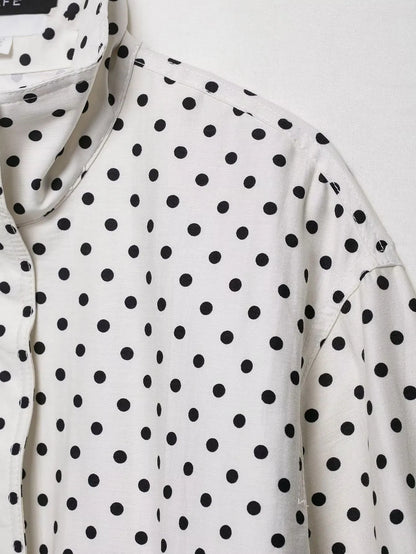 TRAFZA Herbst Polka Dot Gedruckt Jacke Für Frauen Lange Ärmel Rollkragen Zipper Mit Taschen Kordelzug Lose Vintage Mäntel