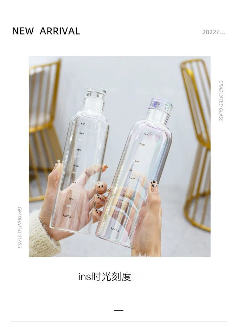 water bottle High-value colorful time scale cup red cute drinking water target bottle ins simple water cup my gourd man bottles.