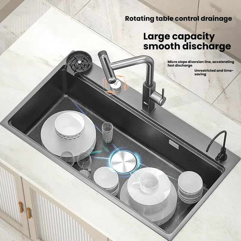 Stainless Steels Kitchen Sink Household Wash Dish and Wash Vegetables Basin Large Single Slot Multifunctional Dishwashing Bowl