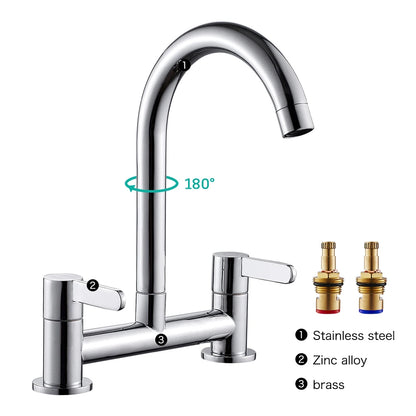 Modern Double Lever Sink Faucet Kitchen Hot Cold Wash Mix Sink Mixer Taps 360° Swivel Spout Kitchen Two Seat Elbow Faucet Filter