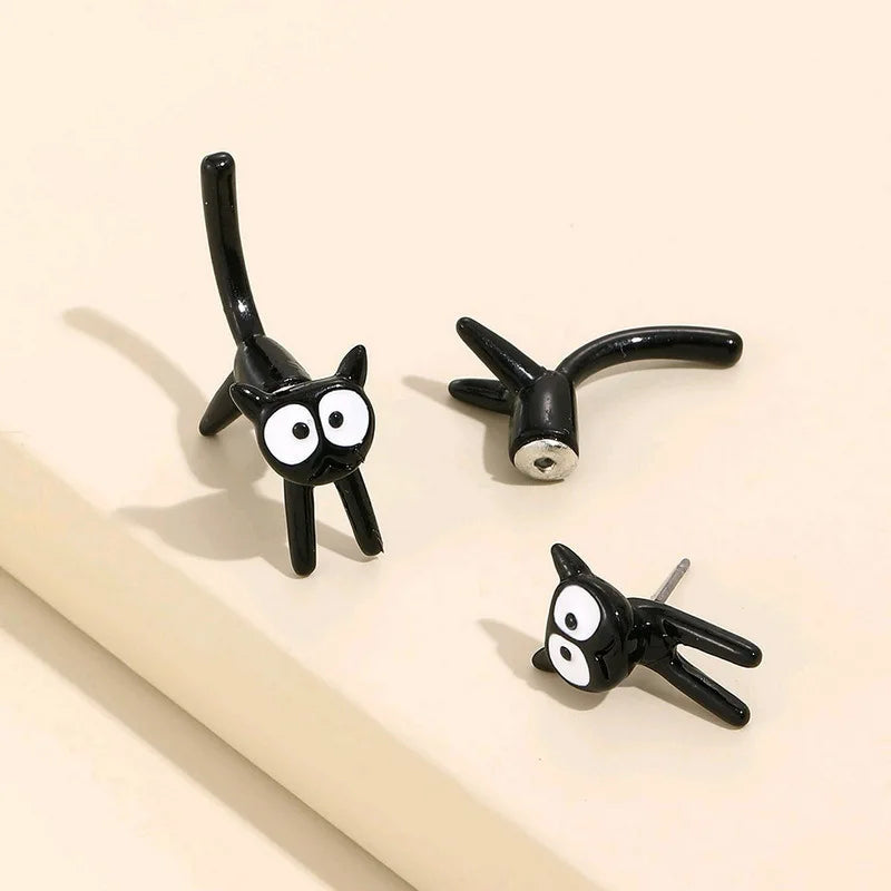 2023 New Fashion Cute Animal Stud Earrings Women Cartoon Small Black Cat Bear Shark Dinosaur Earring Ear Stud Girl Funny Jewelry.