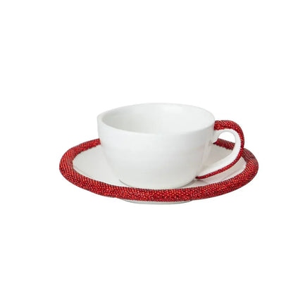 1 Set 210ml Cappuccino Coffee Cup Set Sparkling Rhinestone Ceramic Mugs With Saucer  Afternoon Tea Cup Dessert Plate Tablewar.