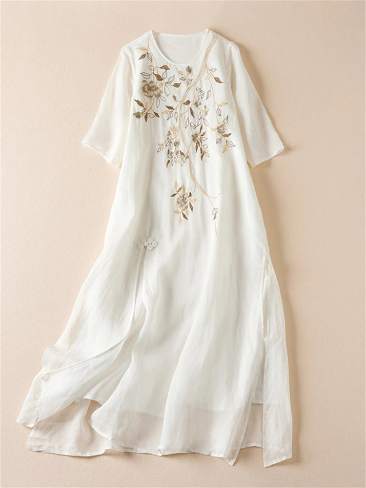 Sommer Druck Vintage Kleider Für Frauen 2025, Neue Casual Lange Dünne Atmungsaktive Kleid Femme Robe Büro Dame Arbeit Elegante Kleidung.