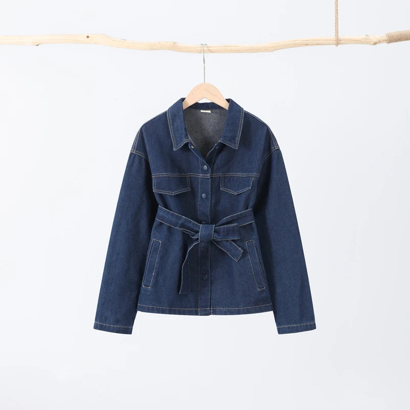 Retro Classic Denim Jacket Pants 2pcs Set Strap Coat Women Straight Leg Pants Autumn Stylish Women's Casual Suit