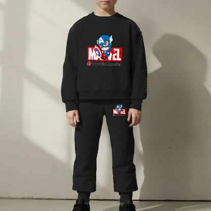 Marvel Spring/autumn Children's Clothing  Sets Captain America Boys O Neck Hoodies Pants Two Piece Casual Pullover Set for Kids.