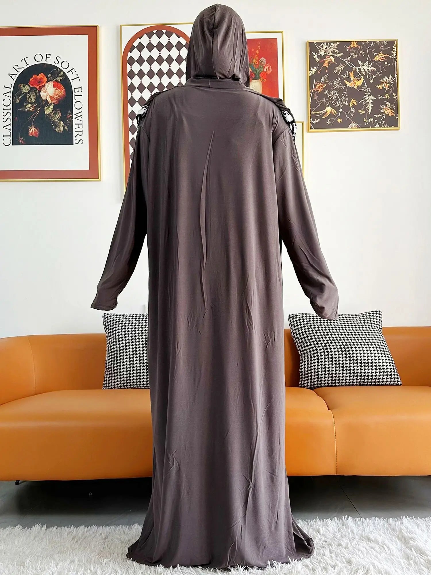 2023 Muslim Solid Cotton Abaya For Women Ramadan Prayer Garment Joint Hat Dubai Turkey Middle East Femme Robe Floral Loose Dress.