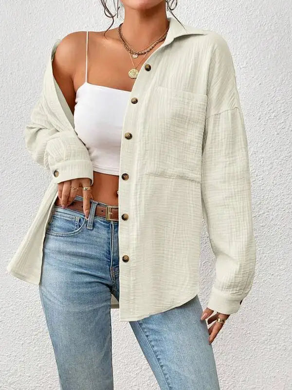 Summer 100% Cotton Women Shirts Casual Turn Down Collar Shirt Top Long Sleeve Top Office Lady Elegant Blouses for Women Blusas.