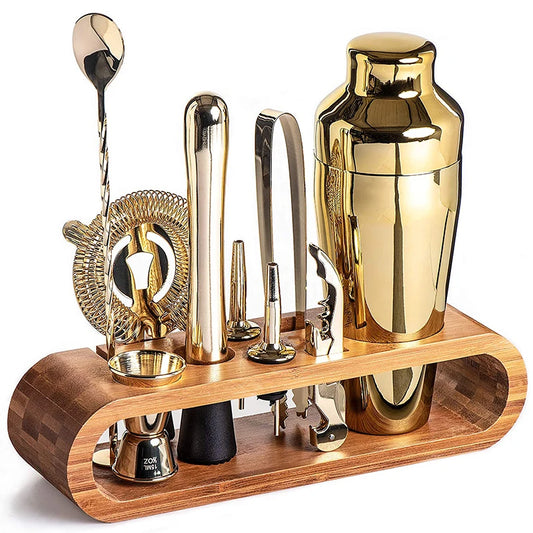 Cocktail Bar set Mixology Bartender Kit: 10-Piece Bar Tool Set with Stylish Bamboo Stand.