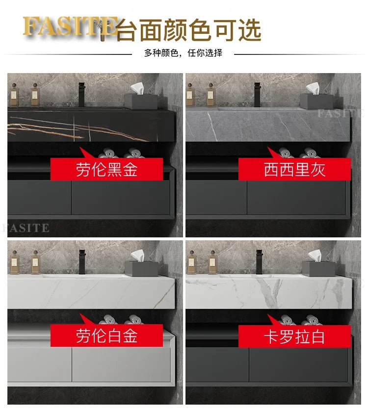 Leichter, luxuriöser Badezimmerschrank aus Steinplatten, integriertes Waschbecken, kombiniertes Waschbecken, WC-Waschbecken, nordischer einfacher Spiegelschrank