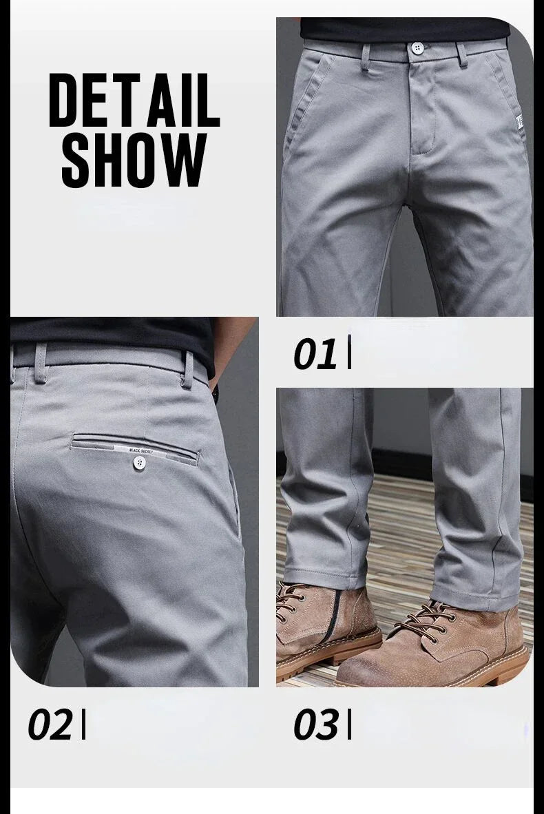 2024 Spring Summer Men's Casual Pants 97.8% Cotton Business Korean Fashion Slim Fit Stretch Gray Black Khaki Trousers Male Pant.