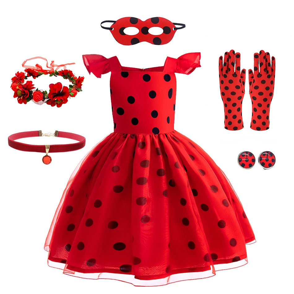 Mädchen Little Beetle Flying Sleeve Cosplay Prinzessin Kleid Geburtstag Halloween Party Kleidung Kinder Marinette Performance Kostüme.