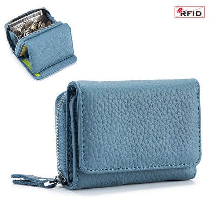Genuine Leather Women Wallet Small Zipper Coin Wallet Female Short Cow Leather Women Purse RFID Card Money Bag Gift for Women