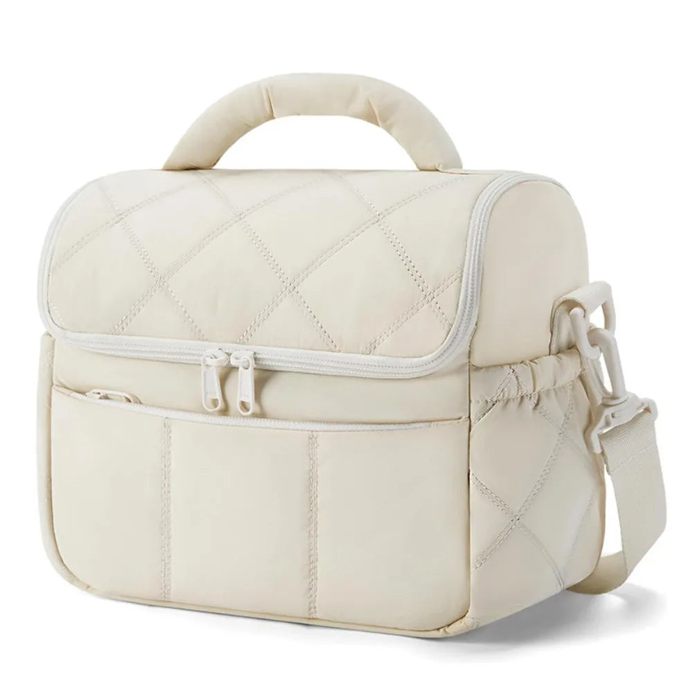 2025 New High Quality Double Deck Cooler Lunch Bag Leakproof Insulated Lunch Box Reusable Durable Puffer Tote for Work School.