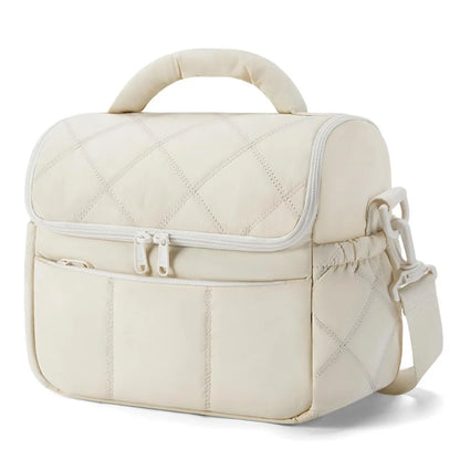 2025 New High Quality Double Deck Cooler Lunch Bag Leakproof Insulated Lunch Box Reusable Durable Puffer Tote for Work School.