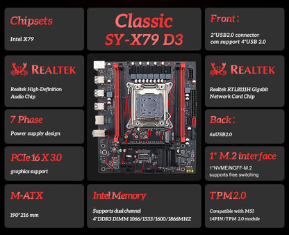 SOYO X79 Game Motherboard LGA 2011 Set with E5 2650 V2 CPU 32G【16G*2】DDR3 ECC RAM Memory M.2 NAME Computer components Mainboard.