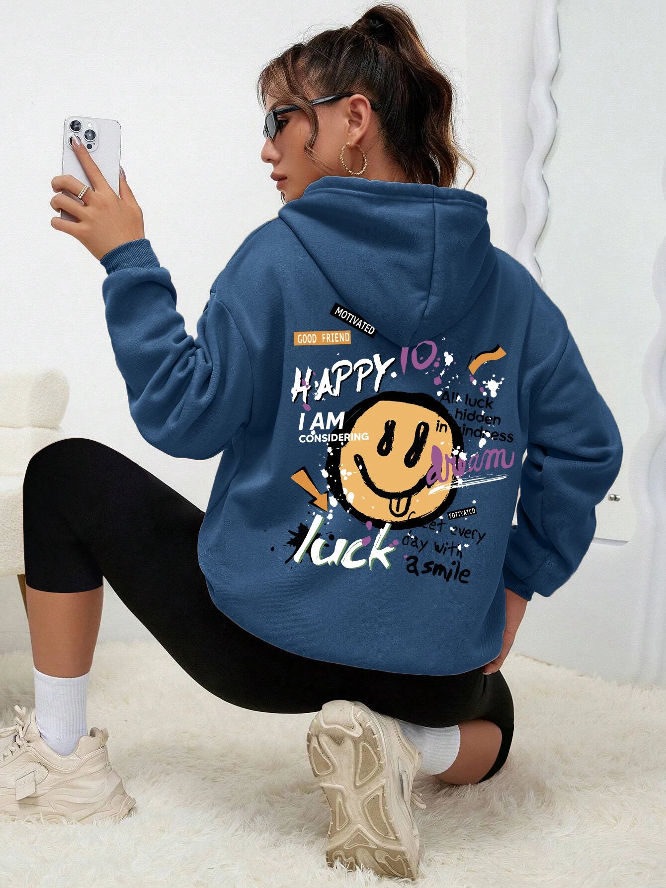 Interesting Graffiti Printing Women Hoodie Fashion Street Hoody Casual Versatile Sweatshirt Autumn Fleece S-Xxl Female Clothing.