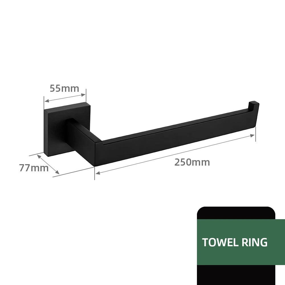 Mattschwarz Badezimmer Hardware Set Kit Zubehör Wandregal Handtuchhalter Rack Schiene Robe Aufhänger Toilettenbürste Rollenpapierhalter Schüssel