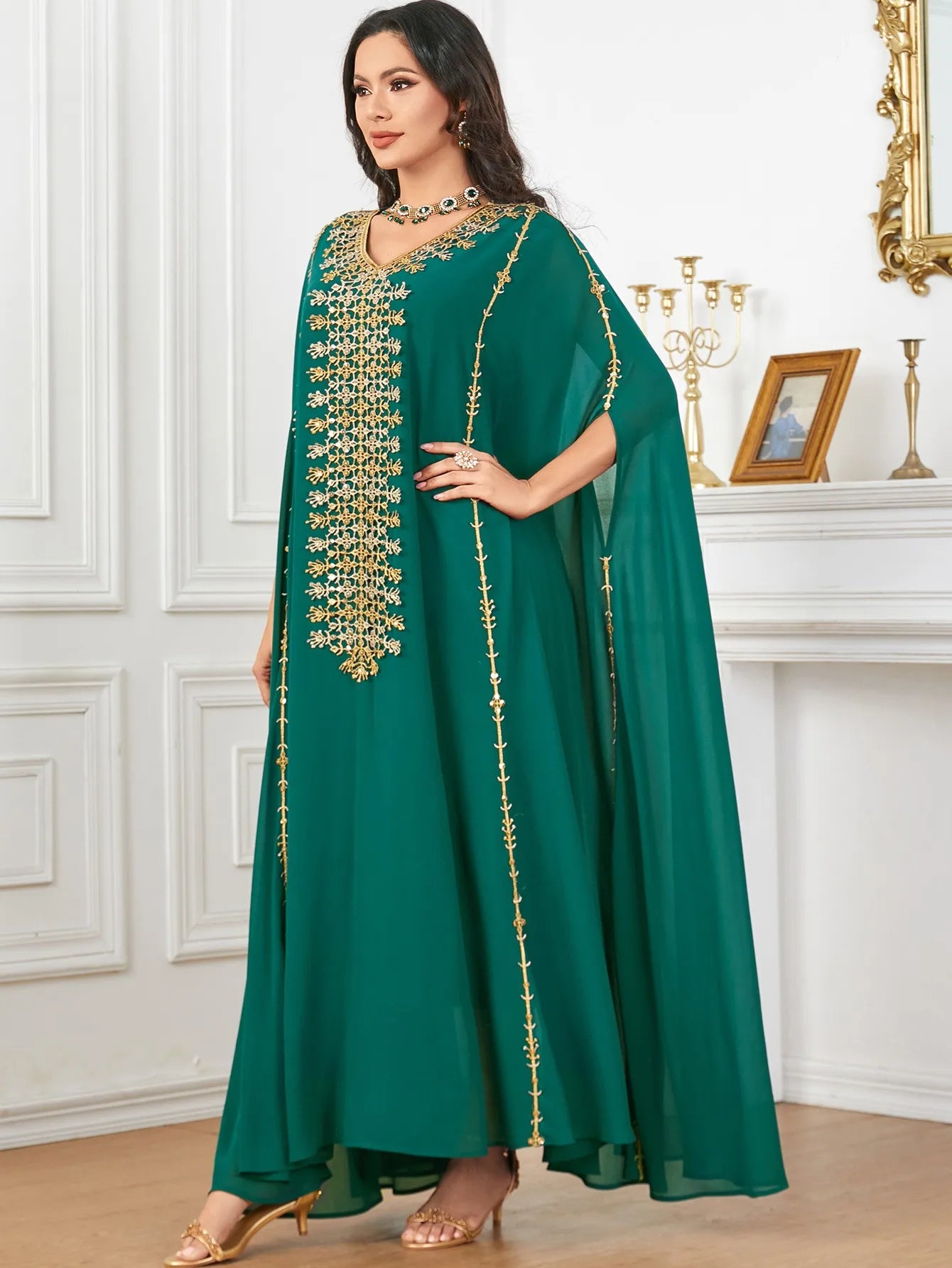 Ele Long Sve bestickt Faion Dr Heavy Work Batwing Sve Robe Sle hohe Taille Frühling Sommer Herbst Damen Dr.