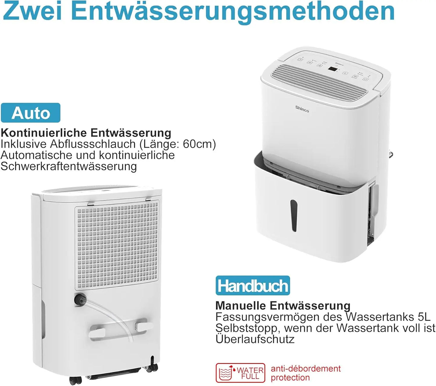 SHINCO 30L Electric Dehumidifier for 105 m³ (35 m²), WiFi, Energy Saving, Automatic Restart, Laundry Drying, 24H Timer.