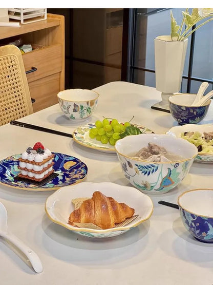 1PC Chinese-style Ceramic Plates New Flower-patterned Dinner Plates Ceramic Fruit Salad Plates Exquisite Kitchen Accessories