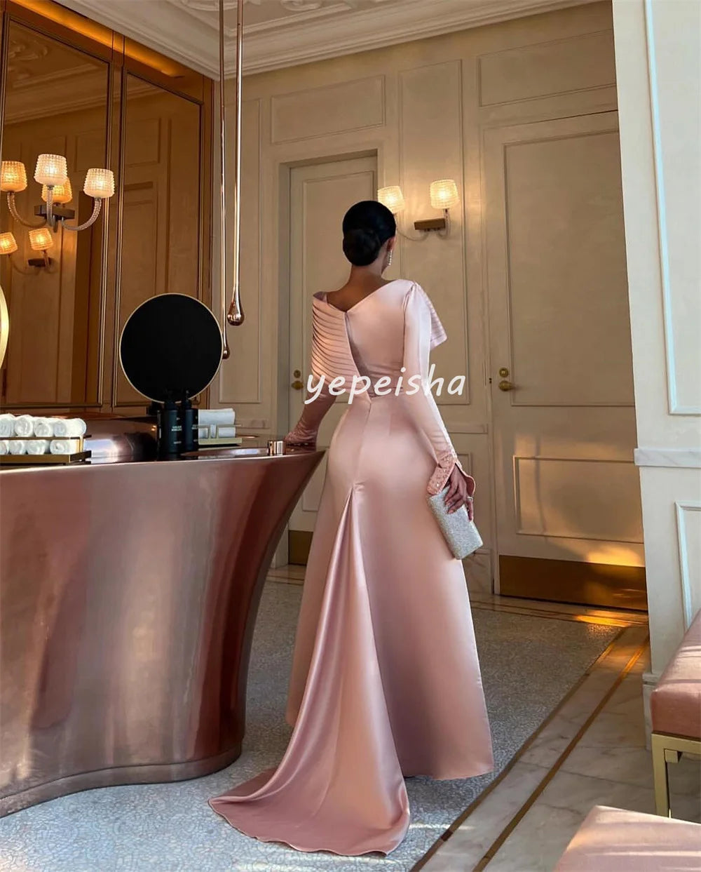 Maßgeschneiderte, exquisite, modische, plissierte, drapierte, mit Pailletten besetzte, schulterfreie A-Linien-Midikleider, maßgeschneiderte Anlasskleider, formell.