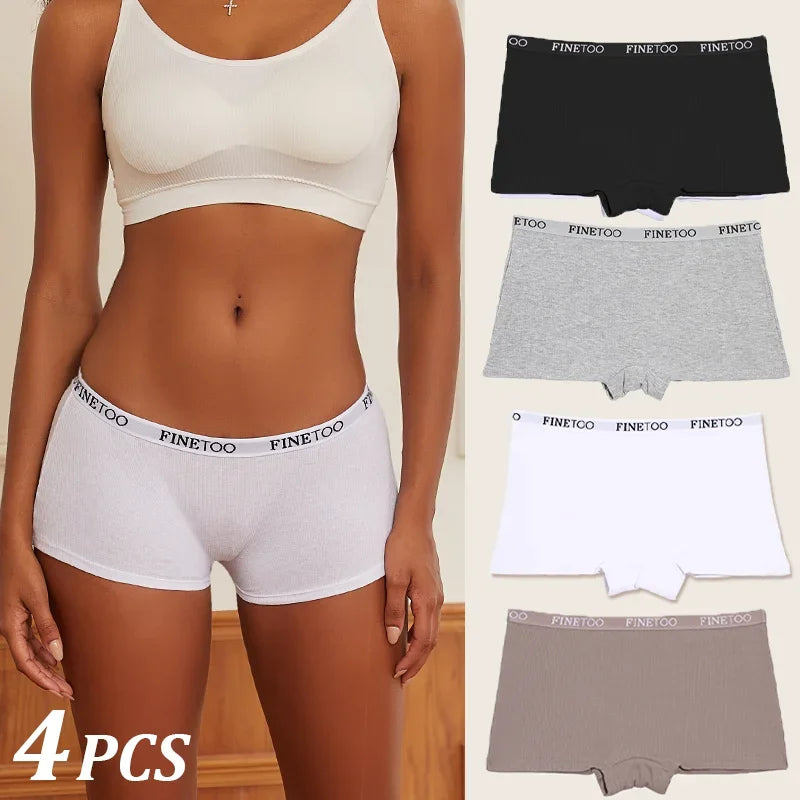 4Pcs Women Cotton Boxers Underwear Seamless Ice Silk Shorts Solid Color Ladies Soft Boyshorts Plus Size Cotton Boxers M/L/XL.