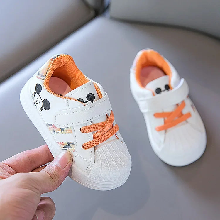 Disney White Casual Shoes For Baby Boy Girl Brand Children Sneaker Mickey Mouse Kids Sports Shoes Toddler Walking Shoes Size 25.