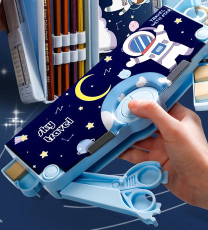 Mechanisches, verformbares, niedliches Federmäppchen mit Stifteinsatz, multifunktionaler Schlüsselschalter, Cartoon-Aufbewahrungsbox für Schule und Schreibwaren aus Kunststoff.